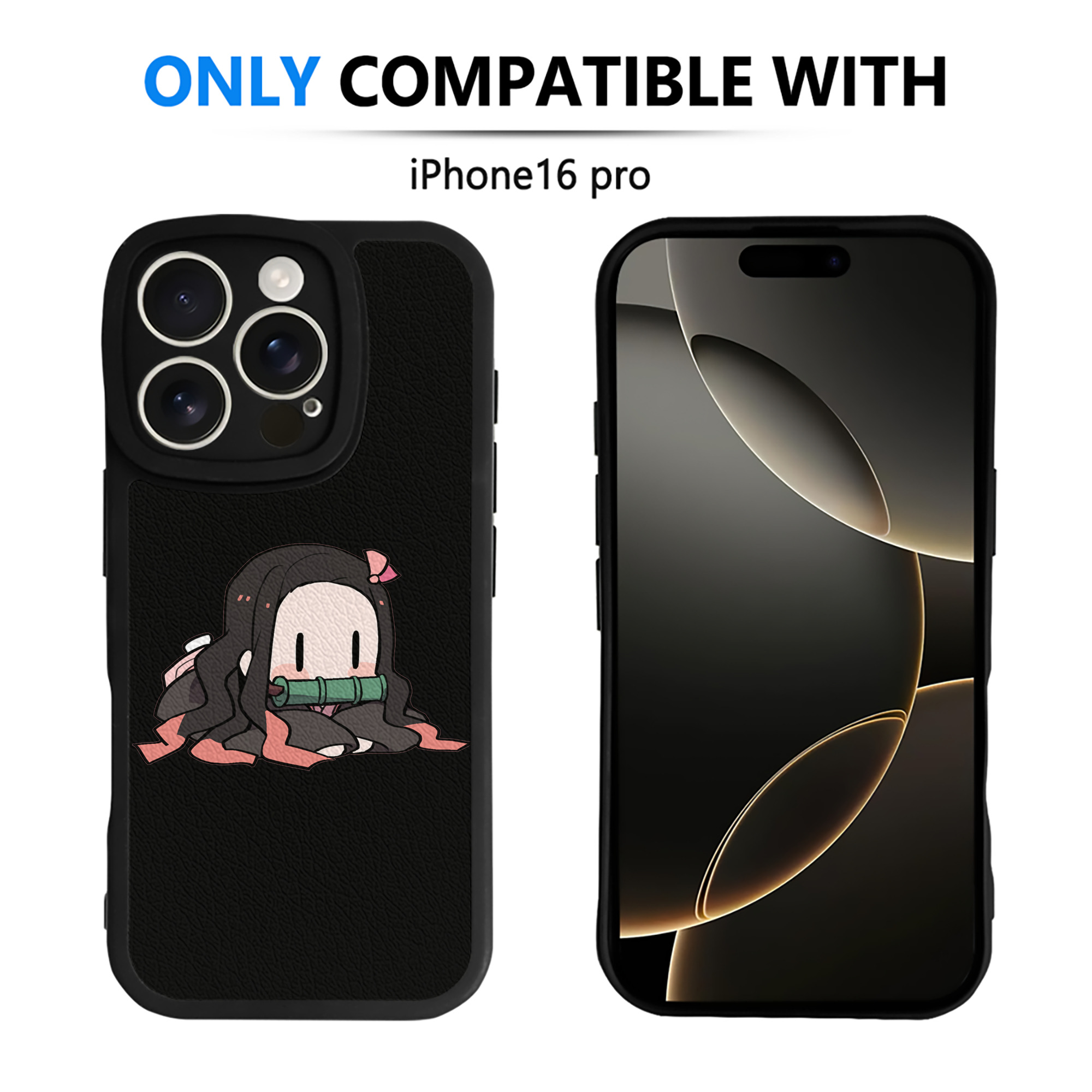 （画像用） 鬼滅の刃（きめつのやいば）竈門 禰󠄀豆子／かまど ねずこ Kamado Nezuko 【iPhone 16シリーズ対応】シリコンスマホケース（レザー調） 材質：シリコン